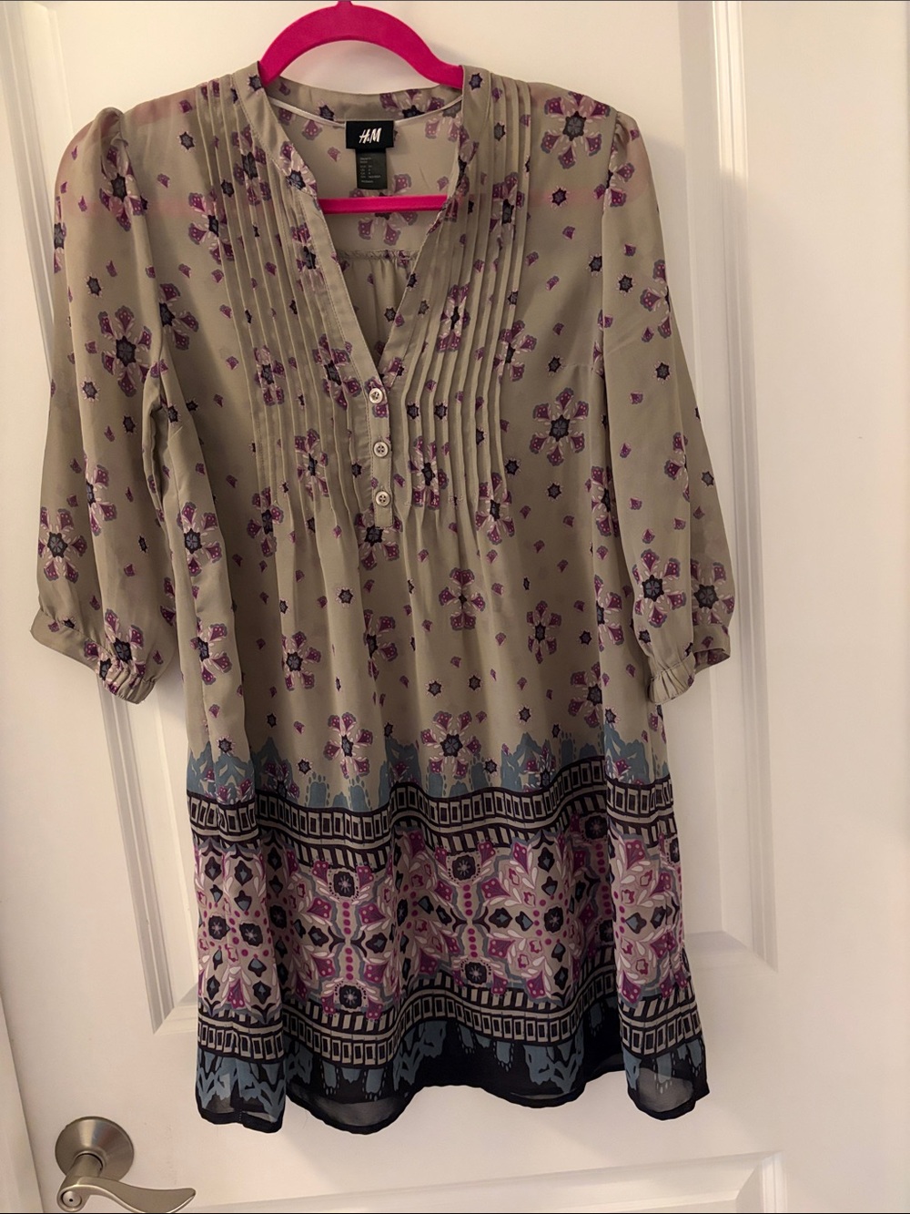H&M Grey Midi Dress with Purple Floral Border
